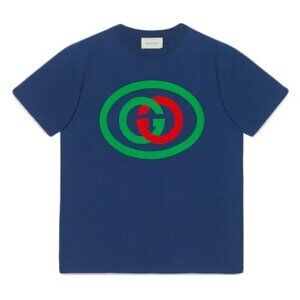 NWT Gucci Oversized Cotton Oval Interlocking GG Logo Blue T-Shirt SIze M